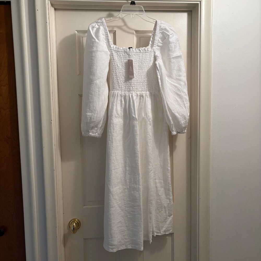 NWT J. Crew Midi Smocked Dress Size: Small  Color:  White